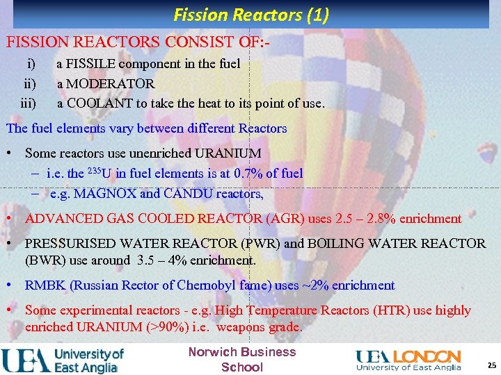 Fission Reactors (1) FISSION REACTORS CONSIST OF: i) iii) a FISSILE component in the