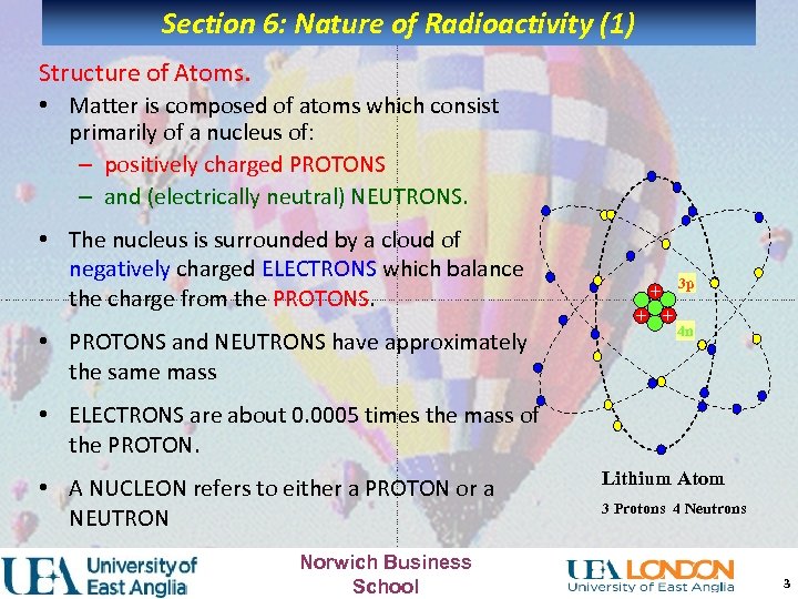 Section 6: Nature of Radioactivity (1) Structure of Atoms. • Matter is composed of