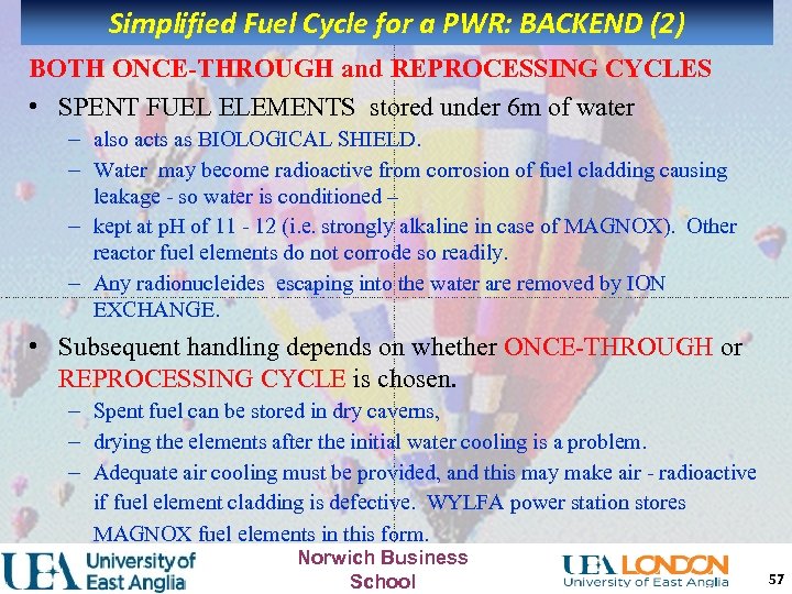 Simplified Fuel Cycle for a PWR: BACKEND (2) BOTH ONCE-THROUGH and REPROCESSING CYCLES •