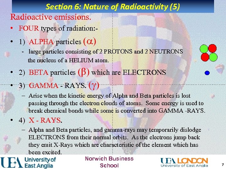 Section 6: Nature of Radioactivity (5) Radioactive emissions. • FOUR types of radiation: •