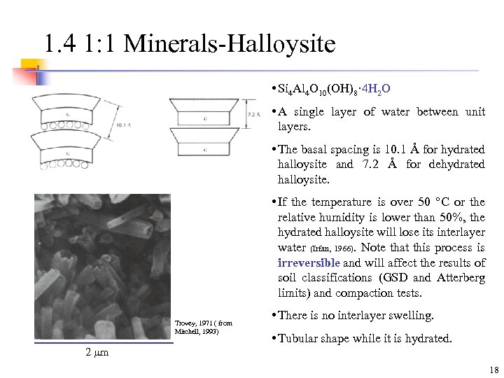 1. 4 1: 1 Minerals-Halloysite • Si 4 Al 4 O 10(OH)8· 4 H