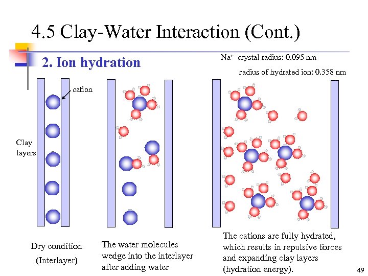 4. 5 Clay-Water Interaction (Cont. ) 2. Ion hydration Na+ crystal radius: 0. 095