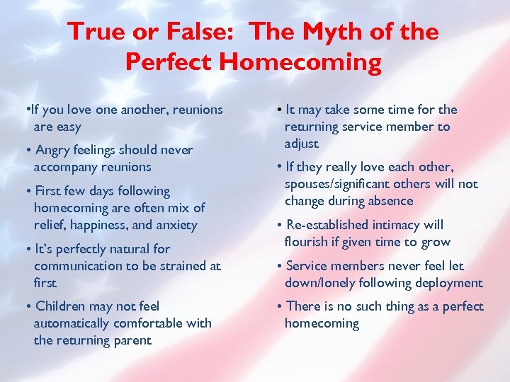 True or False: The Myth of the Perfect Homecoming • If you love one