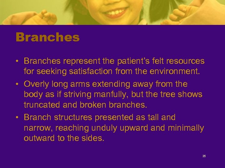 Branches • Branches represent the patient’s felt resources for seeking satisfaction from the environment.