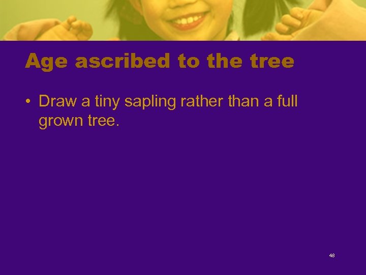 Age ascribed to the tree • Draw a tiny sapling rather than a full