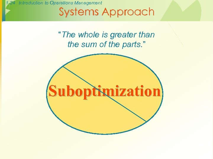 1 -24 Introduction to Operations Management Systems Approach “The whole is greater than the