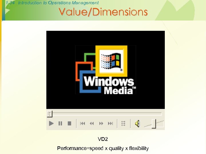 1 -34 Introduction to Operations Management Value/Dimensions VD 2 Performance=speed x quality x flexibility