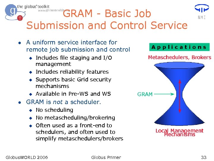 GRAM - Basic Job Submission and Control Service l A uniform service interface for