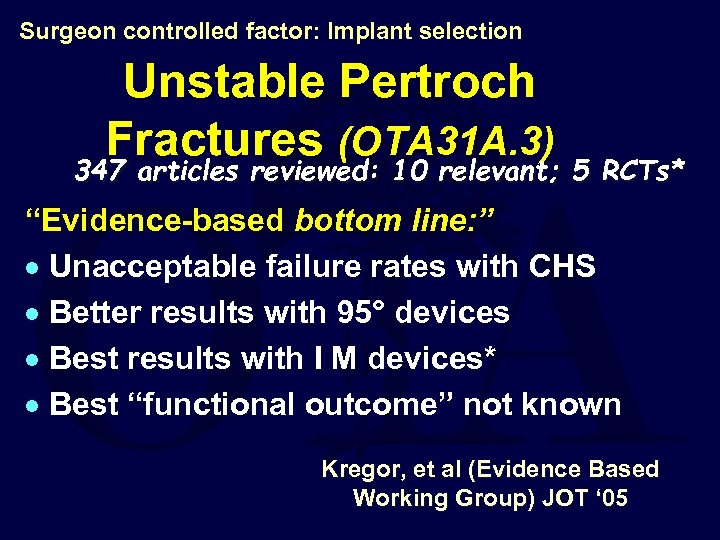 Surgeon controlled factor: Implant selection Unstable Pertroch Fractures (OTA 31 A. 3) 347 articles