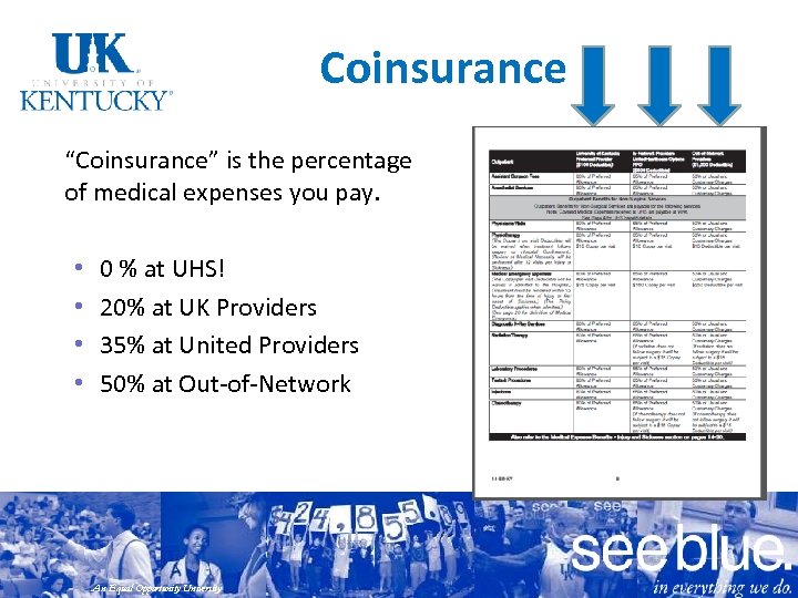 Coinsurance “Coinsurance” is the percentage of medical expenses you pay. • • 0 %