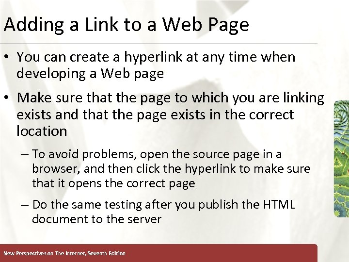 Adding a Link to a Web Page XP • You can create a hyperlink