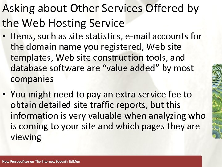 Asking about Other Services Offered by XP the Web Hosting Service • Items, such