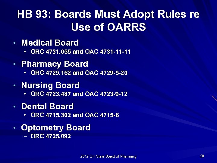 HB 93: Boards Must Adopt Rules re Use of OARRS • Medical Board •