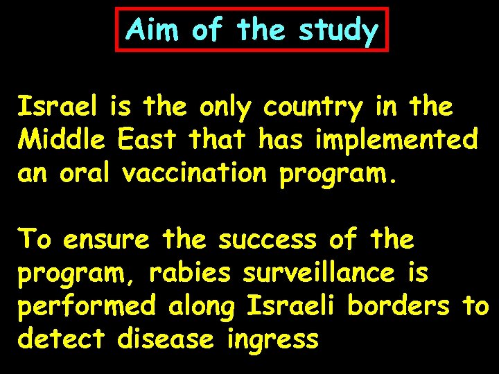 Aim of the study Israel is the only country in the Middle East that