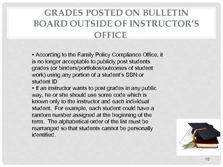 GRADES POSTED ON BULLETIN BOARD OUTSIDE OF INSTRUCTOR’S OFFICE • According to the Family
