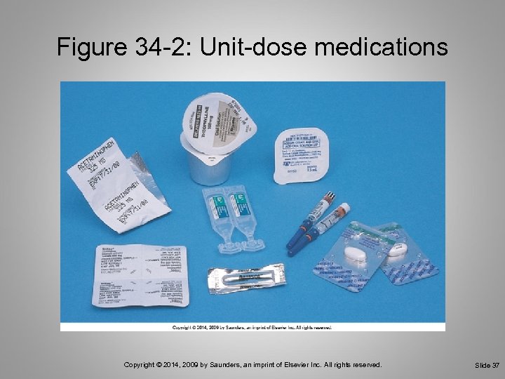 Figure 34 -2: Unit-dose medications Copyright © 2014, 2009 by Saunders, an imprint of