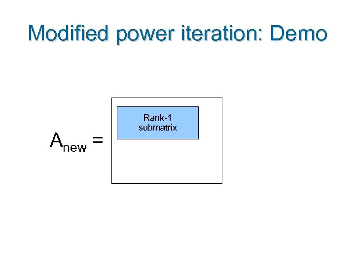 Modified power iteration: Demo Anew = Rank-1 submatrix 