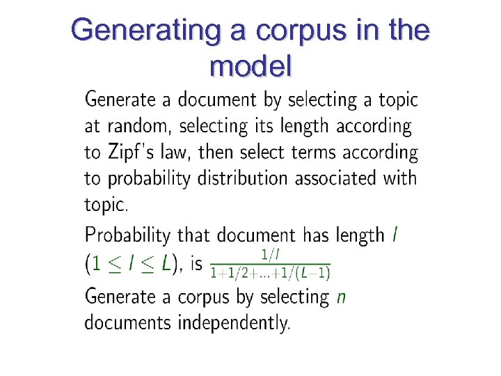 Generating a corpus in the model 