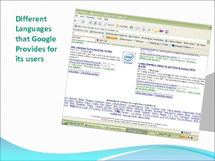 Different Languages that Google Provides for its users 