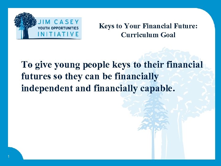 Keys to Your Financial Future: Curriculum Goal To give young people keys to their
