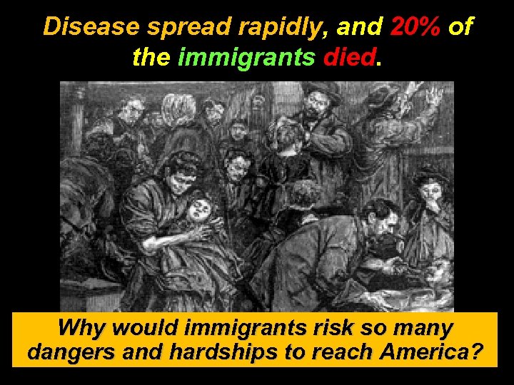Disease spread rapidly, and 20% of the immigrants died. Why would immigrants risk so