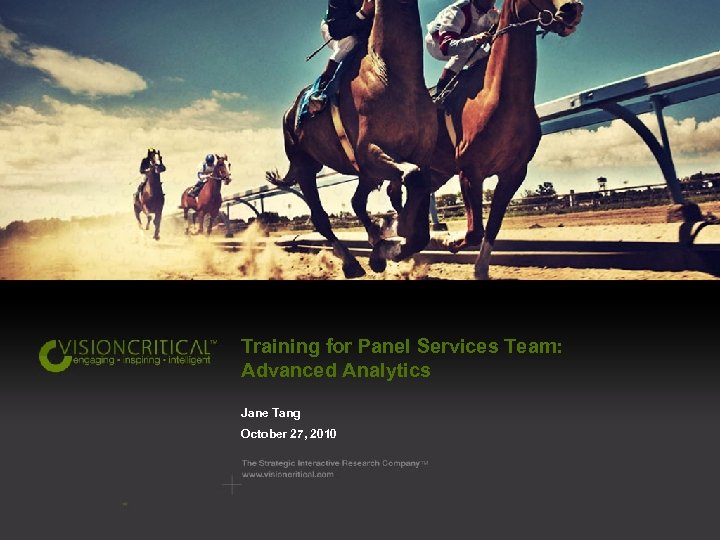 Training for Panel Services Team: Advanced Analytics Jane Tang October 27, 2010 