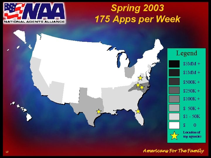 Spring 2003 175 Apps per Week Legend $3 MM + $1 MM + $500