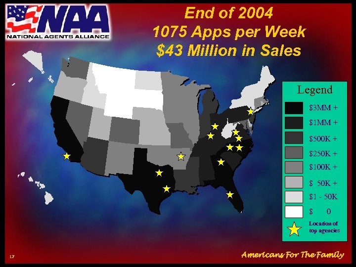 End of 2004 1075 Apps per Week $43 Million in Sales Legend $3 MM