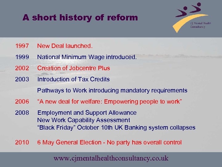 A short history of reform 1997 New Deal launched. 1999 National Minimum Wage introduced.