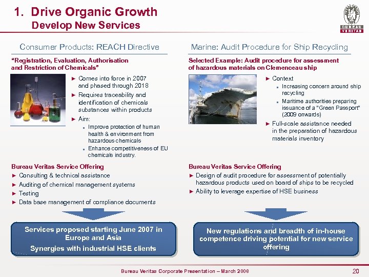 1. Drive Organic Growth Develop New Services Consumer Products: REACH Directive “Registration, Evaluation, Authorisation