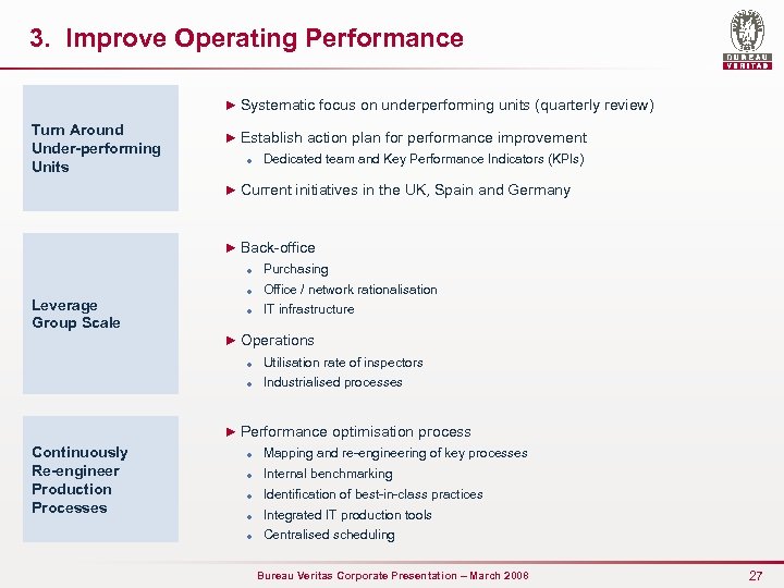 3. Improve Operating Performance ► Systematic focus on underperforming units (quarterly review) Turn Around