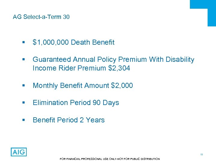 AG Select-a-Term 30 § $1, 000 Death Benefit § Guaranteed Annual Policy Premium With