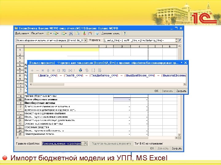 Импорт бюджетной модели из УПП, МS Excel 