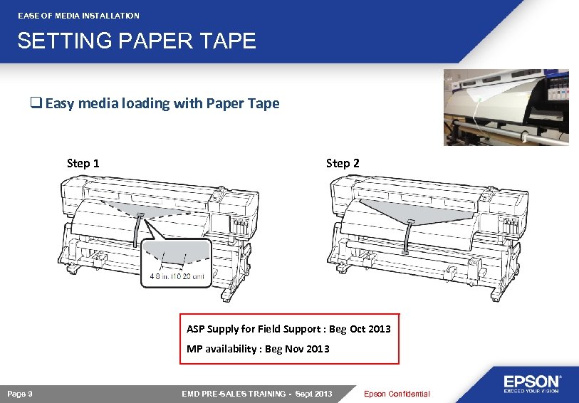 EASE OF MEDIA INSTALLATION SETTING PAPER TAPE q Easy media loading with Paper Tape
