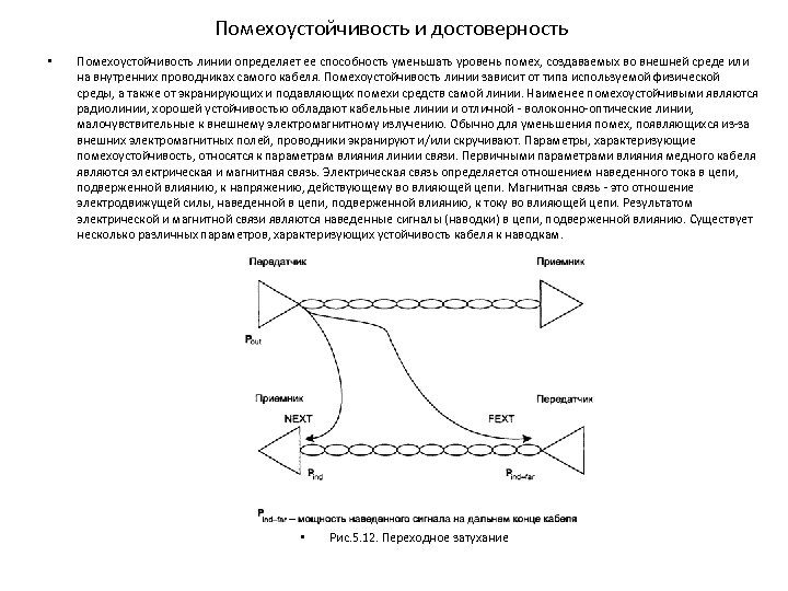 Помехоустойчивость и достоверность • Помехоустойчивость линии определяет ее способность уменьшать уровень помех, создаваемых во