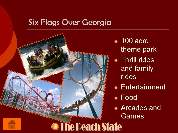 Six Flags Over Georgia 100 acre theme park Thrill rides and family rides Entertainment