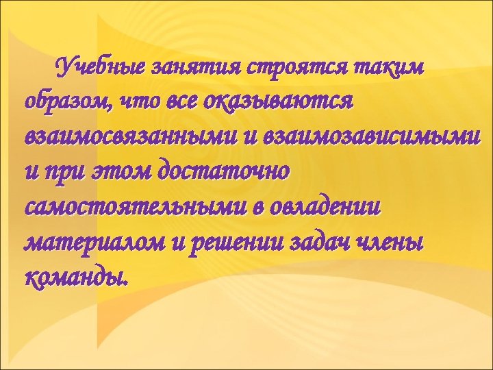 Учебные занятия строятся таким образом, что все оказываются взаимосвязанными и взаимозависимыми и при этом