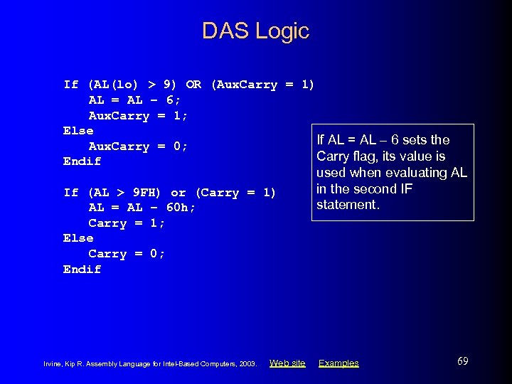 DAS Logic If (AL(lo) > 9) OR (Aux. Carry = 1) AL = AL