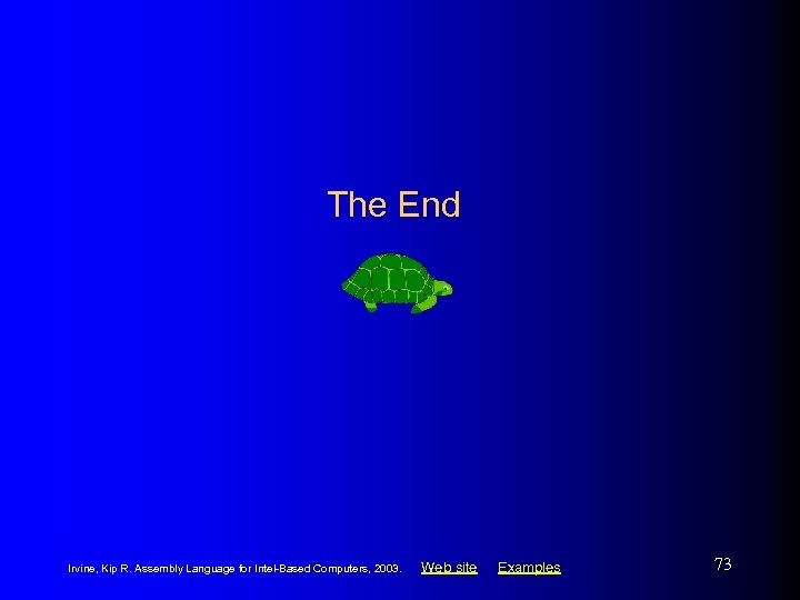The End Irvine, Kip R. Assembly Language for Intel-Based Computers, 2003. Web site Examples