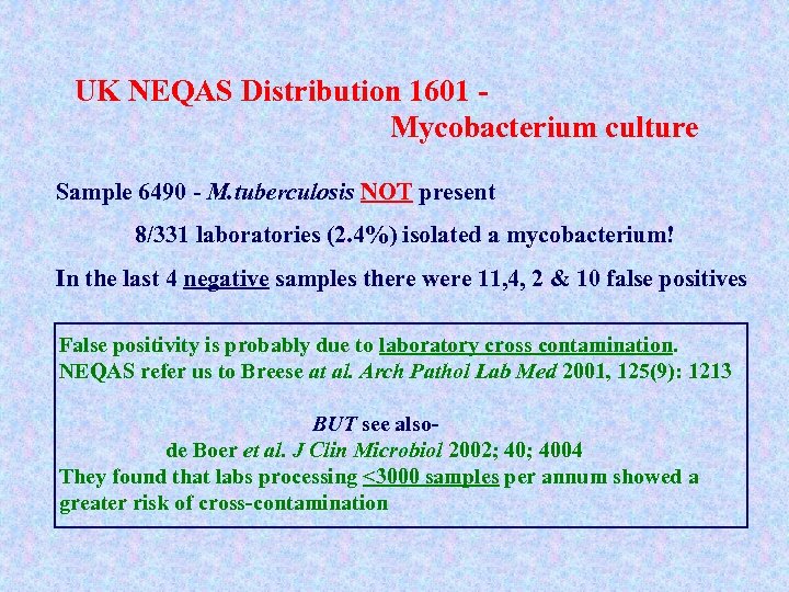 UK NEQAS Distribution 1601 Mycobacterium culture Sample 6490 - M. tuberculosis NOT present 8/331