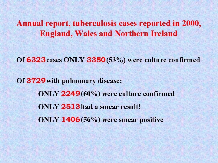 Annual report, tuberculosis cases reported in 2000, England, Wales and Northern Ireland Of 6323