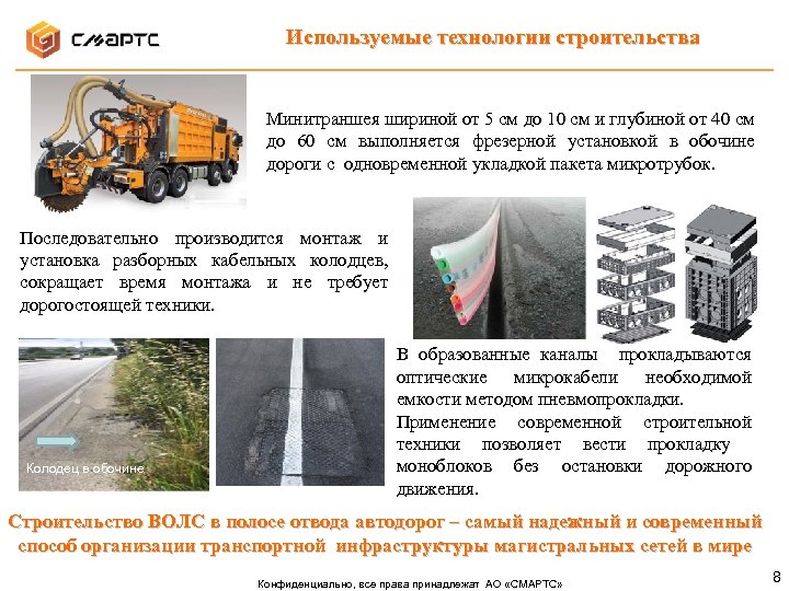 Используемые технологии строительства Минитраншея шириной от 5 см до 10 см и глубиной от
