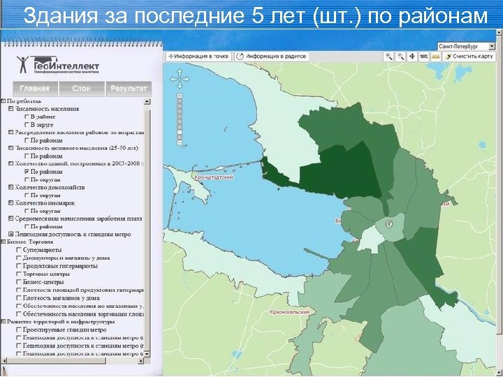 Здания за последние 5 лет (шт. ) по районам 