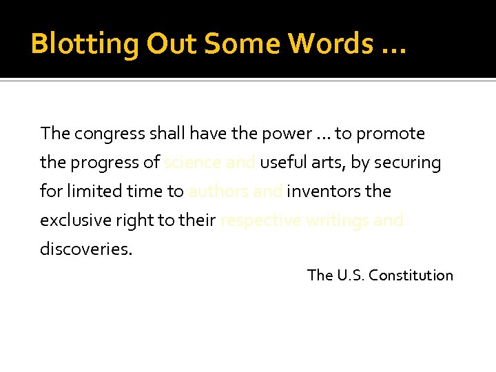 Blotting Out Some Words … The congress shall have the power … to promote