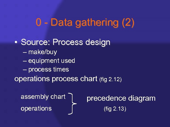 0 - Data gathering (2) • Source: Process design – make/buy – equipment used