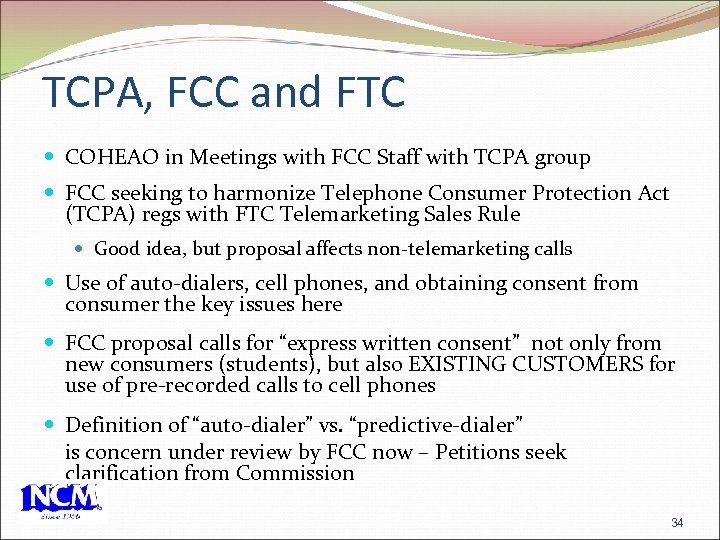 TCPA, FCC and FTC COHEAO in Meetings with FCC Staff with TCPA group FCC