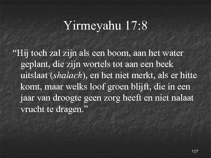 Yirmeyahu 17: 8 “Hij toch zal zijn als een boom, aan het water geplant,