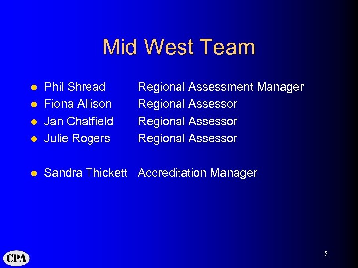 Mid West Team Phil Shread l Fiona Allison l Jan Chatfield l Julie Rogers