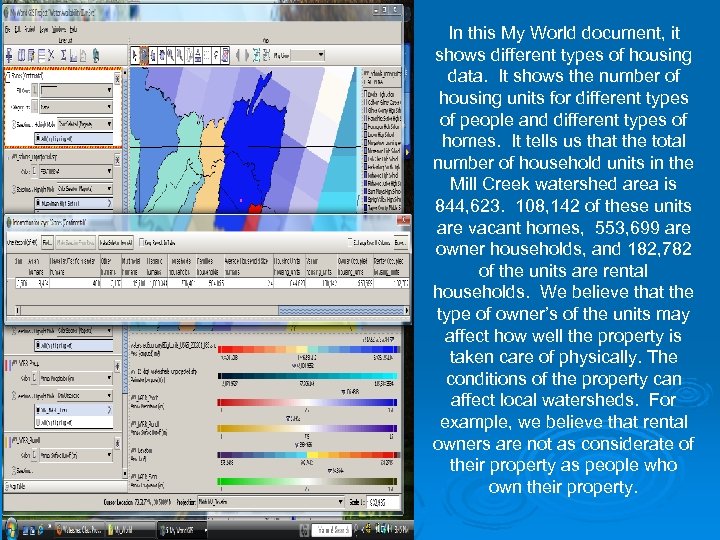 In this My World document, it shows different types of housing data. It shows