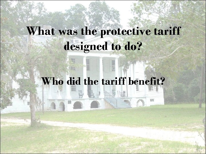 What was the protective tariff designed to do? Who did the tariff benefit? 